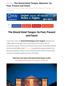 The Strand Hotel Yangon Its Past Present and Future