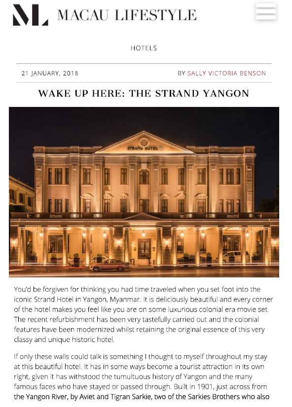 Wake up Here The Strand Yangon Macau Lifestyle